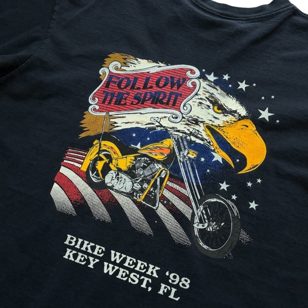 Vintage 90s Key West Bike Week Eagle Chopper Motorcycle Glitter Graphic T-shirt - Picture 8 of 8